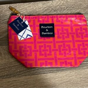 New Bourbon & Bamboo Ditty Bag Pink Orange Top Zip 8" x 6" x 2" Cosmetic Makeup